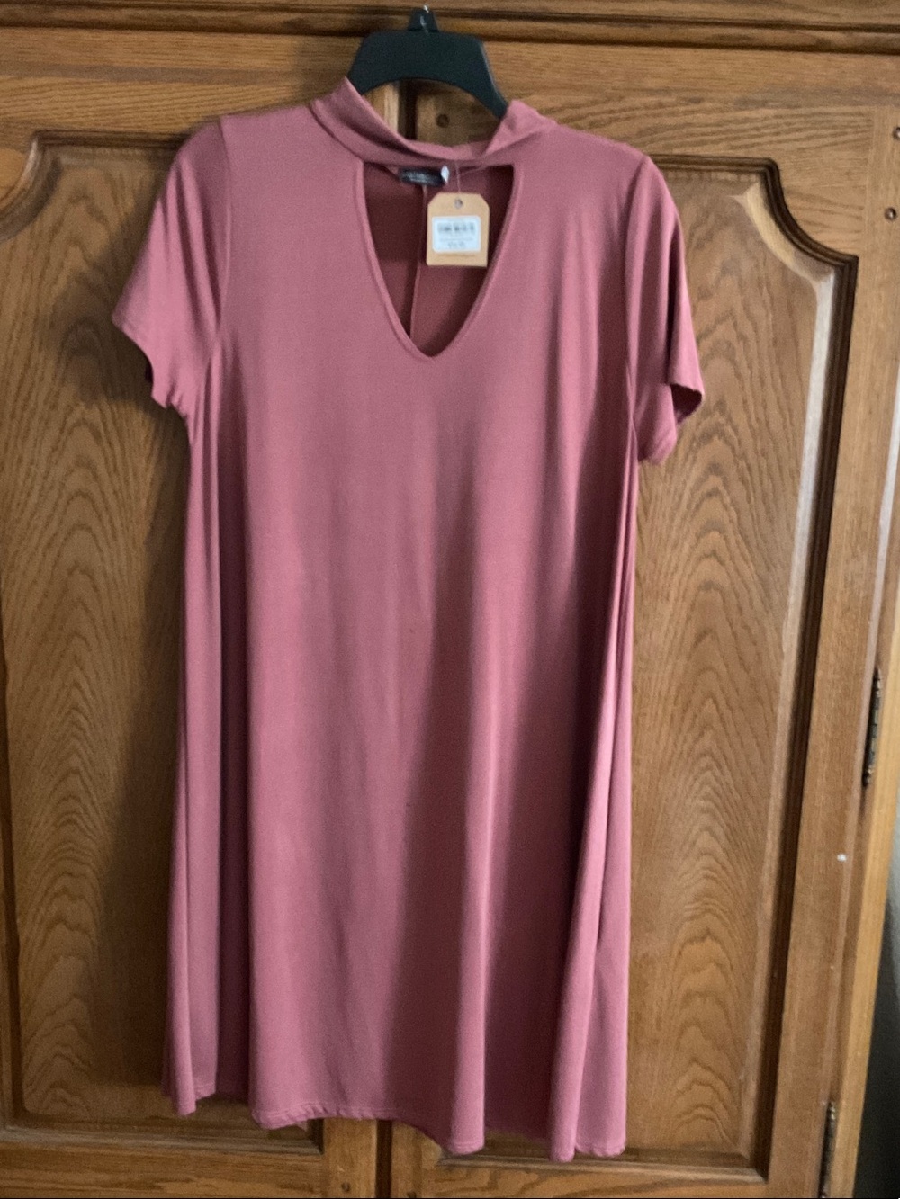 EARTHBOUND Rose Mauve Short Sleeve Mini Dress with Keyhole Neck